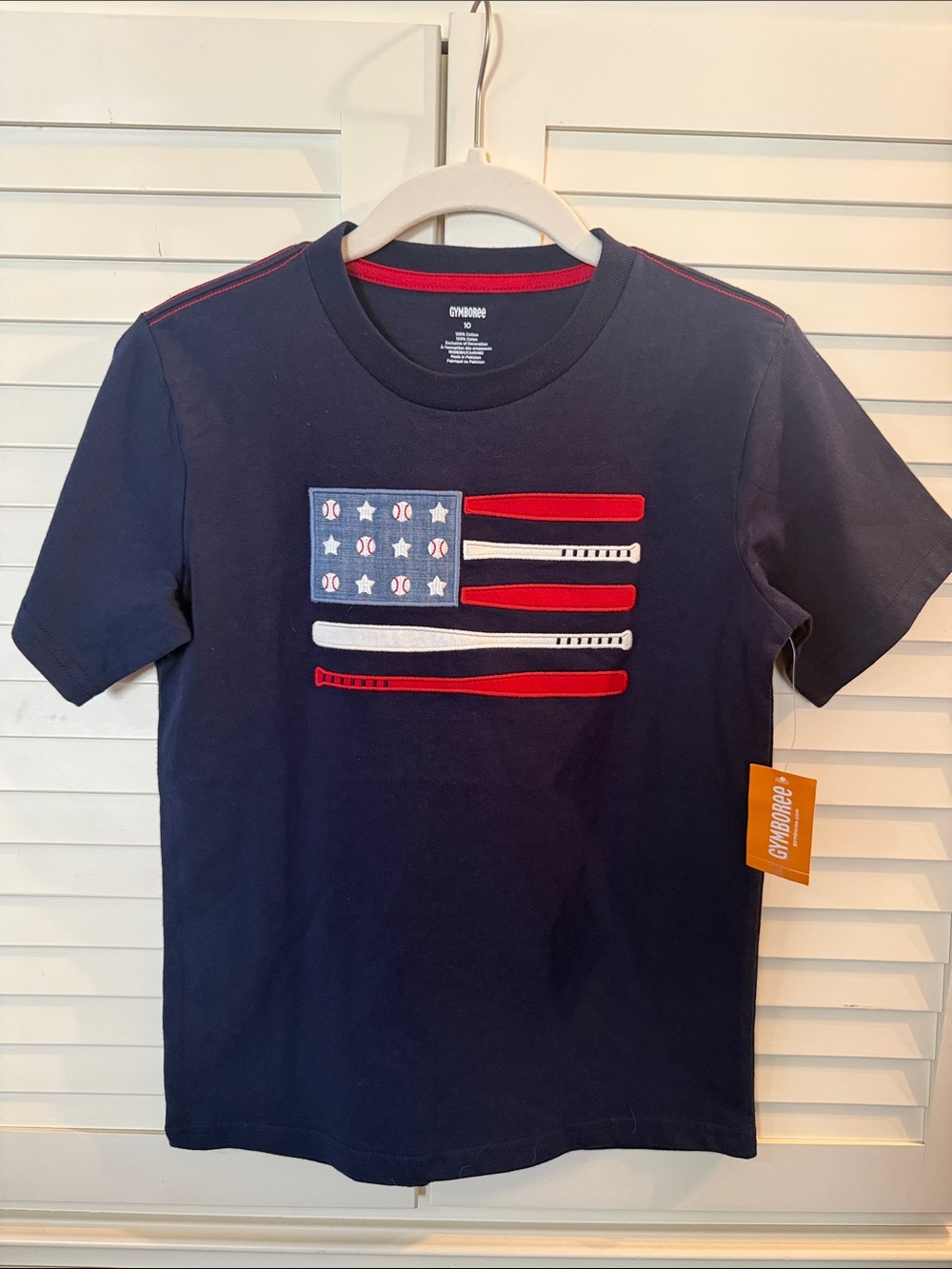 Gymboree Navy T-Shirt with Red & White Flag Stripe Appliqué